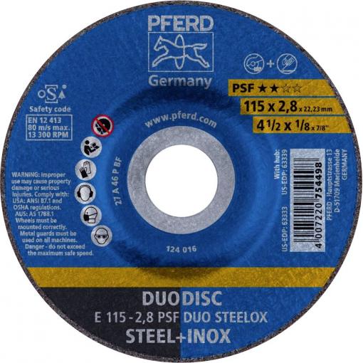 PFERD TOOLS 62011620 E 115-2,8 PSF DUO STEELOX brusný kotouč lomený Průměr 115 mm Ø otvoru 22.23 mm nerezová ocel, ocel, Rozněcovač 10 ks