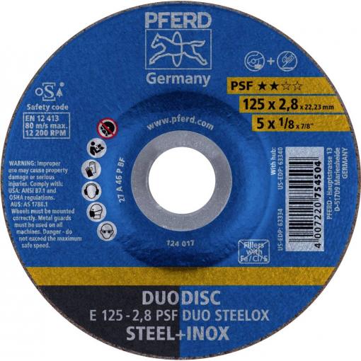 PFERD TOOLS 62012620 E 125-2,8 PSF DUO STEELOX brusný kotouč lomený Průměr 125 mm Ø otvoru 22.23 mm nerezová ocel, ocel, Rozněcovač 10 ks