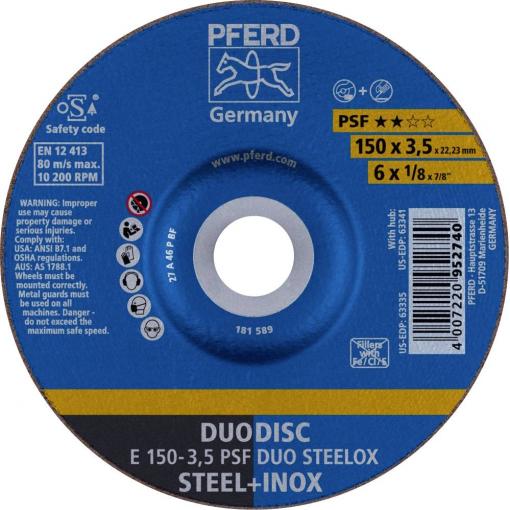 PFERD TOOLS 62015420 E 150-3,5 PSF DUO STEELOX brusný kotouč lomený Průměr 150 mm Ø otvoru 22.23 mm nerezová ocel, ocel, Rozněcovač 10 ks