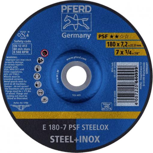 PFERD TOOLS 62017640 E 180-7 PSF STEELOX brusný kotouč lomený Průměr 180 mm Ø otvoru 22.23 mm nerezová ocel, ocel 10 ks