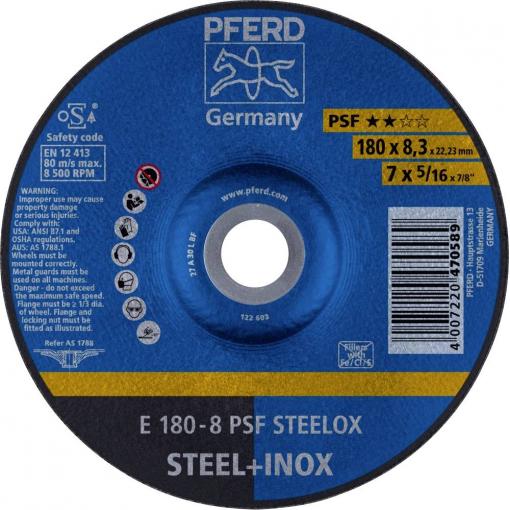 PFERD TOOLS 62017831 E 180-8 PSF STEELOX brusný kotouč lomený Průměr 180 mm Ø otvoru 22.23 mm nerezová ocel, ocel 10 ks