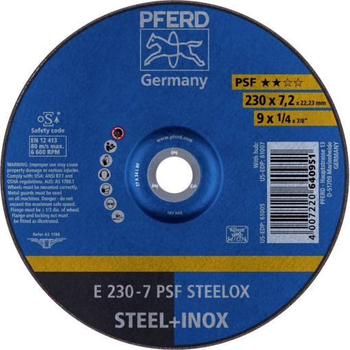 PFERD TOOLS 62023640 E 230-7 PSF STEELOX brusný kotouč lomený Průměr 230 mm Ø otvoru 22.23 mm nerezová ocel, ocel 10 ks