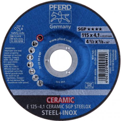 PFERD TOOLS 62100125 E 125-4,1 CERAMIC SGP STEELOX brusný kotouč lomený Průměr 125 mm Ø otvoru 22.23 mm nerezová ocel, ocel 10 ks