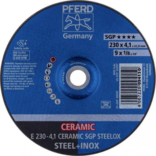 PFERD TOOLS 62100230 E 230-4,1 CERAMIC SGP STEELOX brusný kotouč lomený Průměr 230 mm Ø otvoru 22.23 mm nerezová ocel, ocel 10 ks