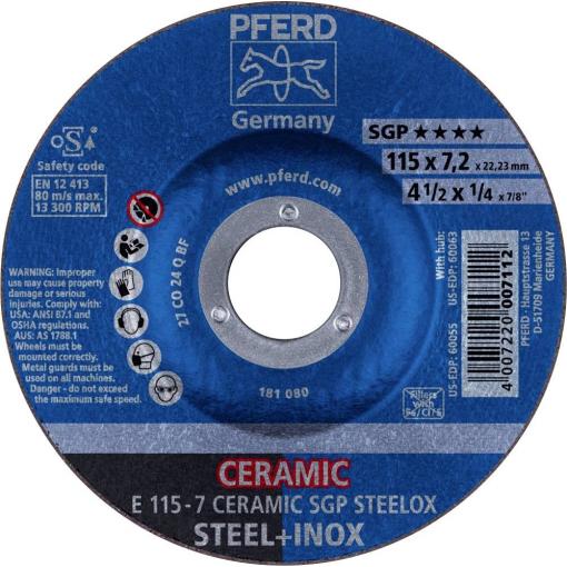PFERD TOOLS 62211300 E 115-7 CERAMIC SGP STEELOX brusný kotouč lomený Průměr 115 mm Ø otvoru 22.23 mm nerezová ocel, ocel 10 ks