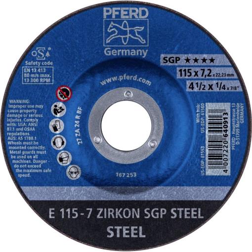PFERD TOOLS 62211737 E 115-7 ZIRKON SGP STEEL brusný kotouč lomený Průměr 115 mm Ø otvoru 22.23 mm ocel 10 ks