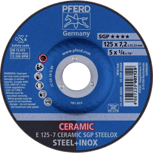 PFERD TOOLS 62212300 E 125-7 CERAMIC SGP STEELOX brusný kotouč lomený Průměr 125 mm Ø otvoru 22.23 mm nerezová ocel, ocel 10 ks