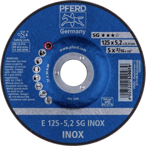 PFERD TOOLS 62212523 E 125-5,2 SG INOX brusný kotouč lomený Průměr 125 mm Ø otvoru 22.23 mm nerezová ocel 10 ks