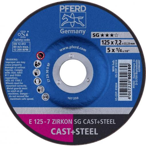 PFERD TOOLS 62212747 E 125-7 ZIRKON SG CAST+STEEL brusný kotouč lomený Průměr 125 mm Ø otvoru 22.23 mm Šedá / tvárná litina, ocel, ocelový odlitek 10 ks