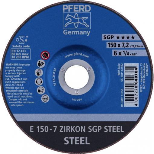 PFERD TOOLS 62215326 E 150-7 ZIRKON SGP STEEL brusný kotouč lomený Průměr 150 mm Ø otvoru 22.23 mm ocel 10 ks