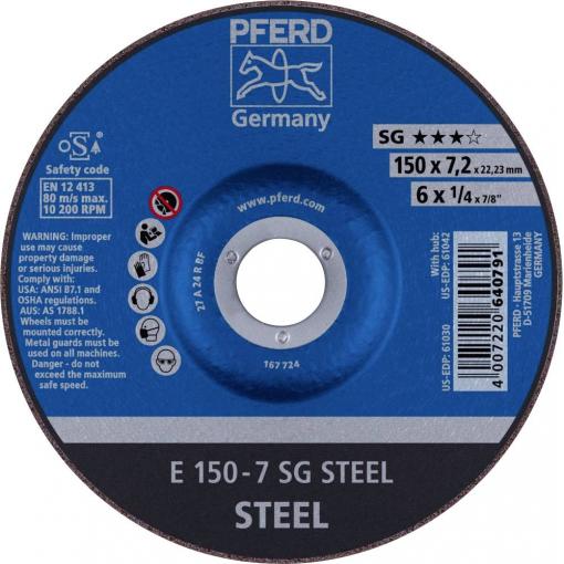PFERD TOOLS 62215726 E 150-7 SG STEEL brusný kotouč lomený Průměr 150 mm Ø otvoru 22.23 mm ocel 10 ks
