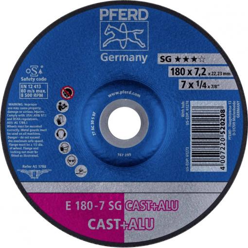 PFERD 62217681 E 180-7 SG CAST+ALU brusný kotouč lomený Průměr 180 mm Ø otvoru 22.23 mm Slitina hliníku, Šedá / tvárná litina, Litá kůže 10 ks