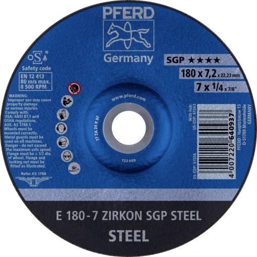 PFERD TOOLS 62217737 E 180-7 ZIRKON SGP STEEL brusný kotouč lomený Průměr 180 mm Ø otvoru 22.23 mm ocel 10 ks