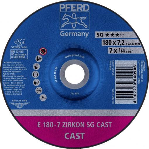 PFERD TOOLS 62217738 E 180-7 ZIRKON SG CAST brusný kotouč lomený Průměr 180 mm Ø otvoru 22.23 mm Šedá / tvárná litina, Litá kůže 10 ks
