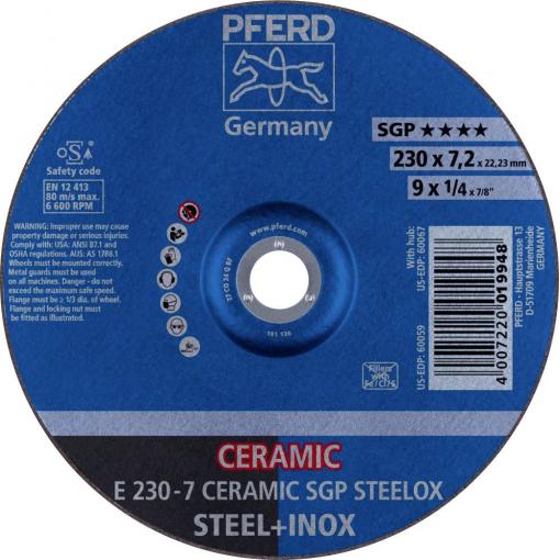 PFERD TOOLS 62218300 E 230-7 CERAMIC SGP STEELOX brusný kotouč lomený Průměr 230 mm Ø otvoru 22.23 mm nerezová ocel, ocel 10 ks