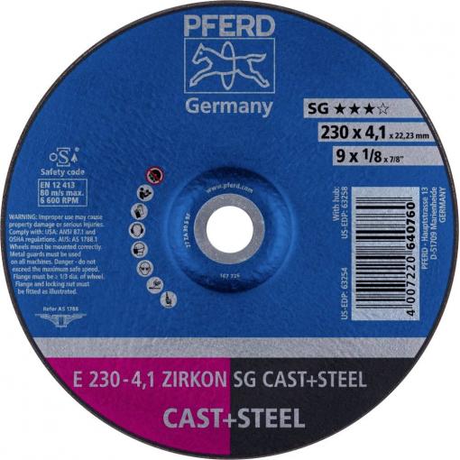 PFERD TOOLS 62218310 E 230-4,1 ZIRKON SG CAST+STEEL brusný kotouč lomený Průměr 230 mm Ø otvoru 22.23 mm Šedá / tvárná litina, ocel, ocelový odlitek 10 ks