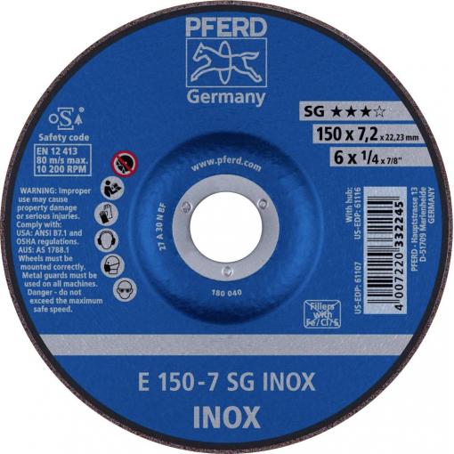 PFERD TOOLS 62222730 E 150-7 SG INOX brusný kotouč lomený Průměr 150 mm Ø otvoru 22.23 mm nerezová ocel 10 ks