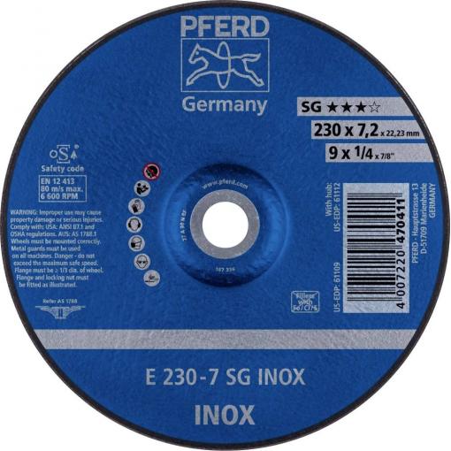 PFERD TOOLS 62223632 E 230-7 SG INOX brusný kotouč lomený Průměr 230 mm Ø otvoru 22.23 mm nerezová ocel 10 ks