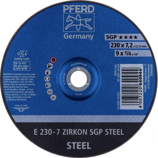 PFERD TOOLS 62223737 E 230-7 ZIRKON SGP STEEL brusný kotouč lomený Průměr 230 mm Ø otvoru 22.23 mm ocel 10 ks