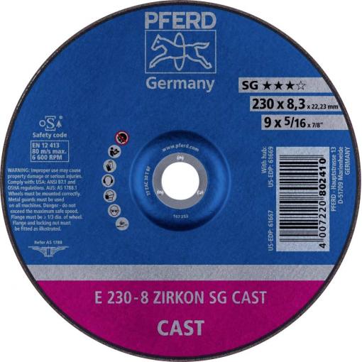 PFERD TOOLS 62223747 E 230-8 ZIRKON SG CAST brusný kotouč lomený Průměr 230 mm Ø otvoru 22.23 mm Šedá / tvárná litina, Litá kůže 10 ks