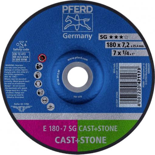 PFERD TOOLS 62917625 E 180-7 SG CAST+STONE brusný kotouč lomený Průměr 180 mm Ø otvoru 22.23 mm Slitina hliníku, litina , Litá kůže, beton, titan 10 ks