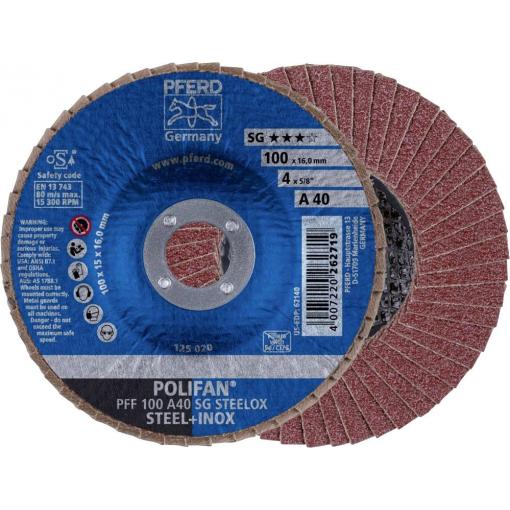 PFERD TOOLS 67604100 PFF 100 A 40 SG STEELOX/16,0 vějířovitý brusný kotouč Průměr 100 mm Ø otvoru 16 mm Zrnitost 40 nerezová ocel, ocel 10 ks
