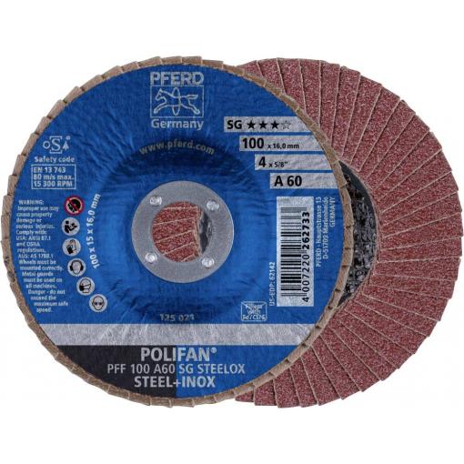 PFERD TOOLS 67606100 PFF 100 A 60 SG STEELOX/16,0 vějířovitý brusný kotouč Průměr 100 mm Ø otvoru 16 mm Zrnitost 60 nerezová ocel, ocel 10 ks
