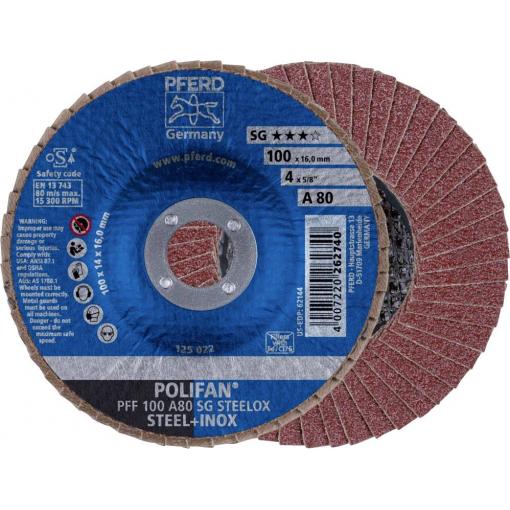 PFERD TOOLS 67608100 PFF 100 A 80 SG STEELOX/16,0 vějířovitý brusný kotouč Průměr 100 mm Ø otvoru 16 mm nerezová ocel, ocel 10 ks