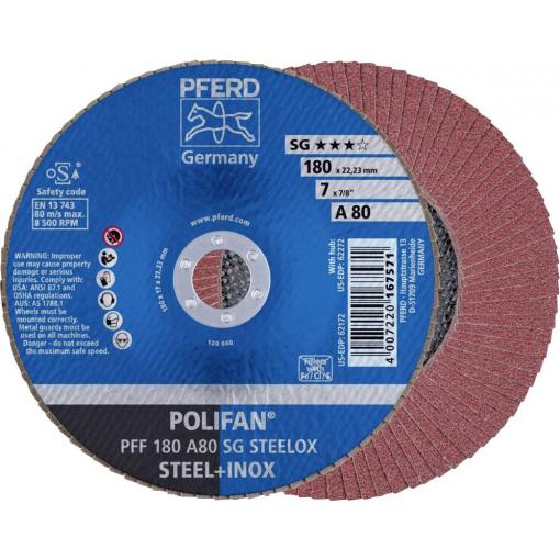 PFERD TOOLS 67608185 PFF 180 A 80 SG STEELOX vějířovitý brusný kotouč Průměr 180 mm Ø otvoru 22.23 mm Zrnitost 80 nerezová ocel, ocel 10 ks