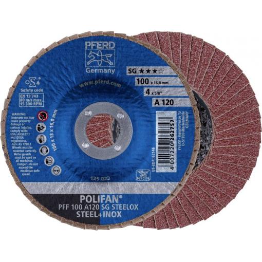 PFERD TOOLS 67612100 PFF 100 A 120 SG STEELOX/16,0 vějířovitý brusný kotouč Průměr 100 mm Ø otvoru 16 mm nerezová ocel, ocel 10 ks