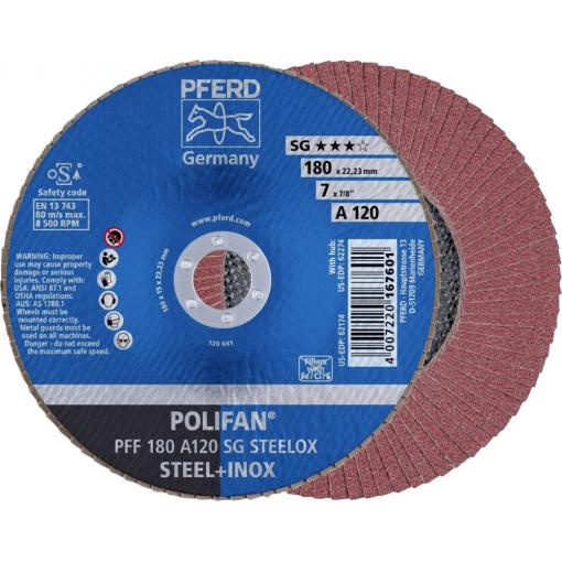 PFERD TOOLS 67612185 PFF 180 A 120 SG STEELOX vějířovitý brusný kotouč Průměr 180 mm Ø otvoru 22.23 mm nerezová ocel, ocel 10 ks
