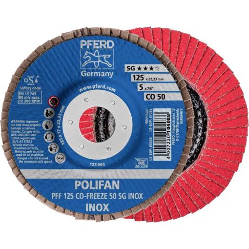 PFERD TOOLS 67612550 PFF 125 CO-FREEZE 50 SG INOX vějířovitý brusný kotouč Průměr 125 mm Ø otvoru 22.23 mm Zrnitost 50 Slitina na bázi niklu, Superslitiny na