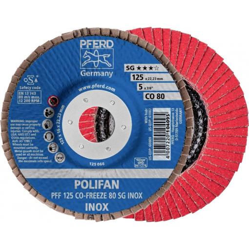 PFERD TOOLS 67612580 PFF 125 CO-FREEZE 80 SG INOX vějířovitý brusný kotouč Průměr 125 mm Ø otvoru 22.23 mm Zrnitost 80 Slitina na bázi niklu, Superslitiny na
