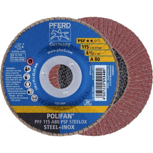 PFERD TOOLS 67648115 PFF 115 A 80 PSF STEELOX vějířovitý brusný kotouč Průměr 115 mm Ø otvoru 22.23 mm Zrnitost 80 nerezová ocel, ocel 10 ks