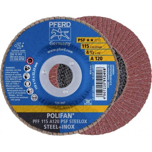 PFERD TOOLS 67649115 PFF 115 A 120 PSF STEELOX vějířovitý brusný kotouč Průměr 115 mm Ø otvoru 22.23 mm nerezová ocel, ocel 10 ks
