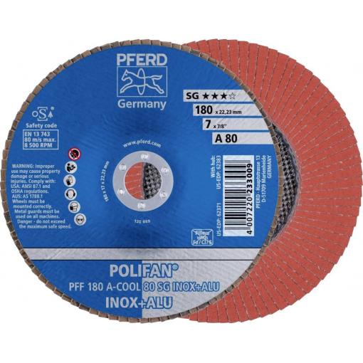 PFERD TOOLS 67658185 PFF 180 A-COOL 80 SG INOX+ALU vějířovitý brusný kotouč Průměr 180 mm Ø otvoru 22.23 mm hliník, neželezné kovy, nerezová ocel 10 ks