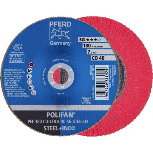 PFERD TOOLS 67660485 PFF 180 CO-COOL 40 SG STEELOX vějířovitý brusný kotouč Průměr 180 mm Ø otvoru 22.23 mm Slitina hliníku, Slitina na bázi niklu,