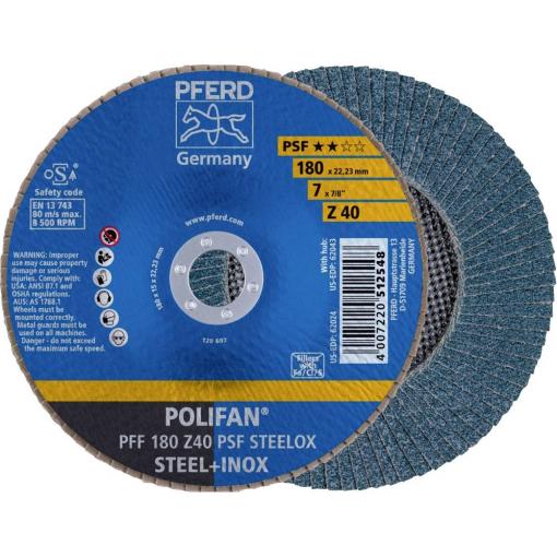 PFERD TOOLS 67664185 PFF 180 Z 40 PSF STEELOX vějířovitý brusný kotouč Průměr 180 mm Ø otvoru 22.23 mm nerezová ocel, ocel 10 ks