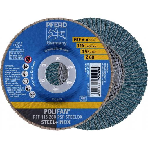 PFERD TOOLS 67666115 PFF 115 Z 60 PSF STEELOX vějířovitý brusný kotouč Průměr 115 mm Ø otvoru 22.23 mm nerezová ocel, ocel 10 ks