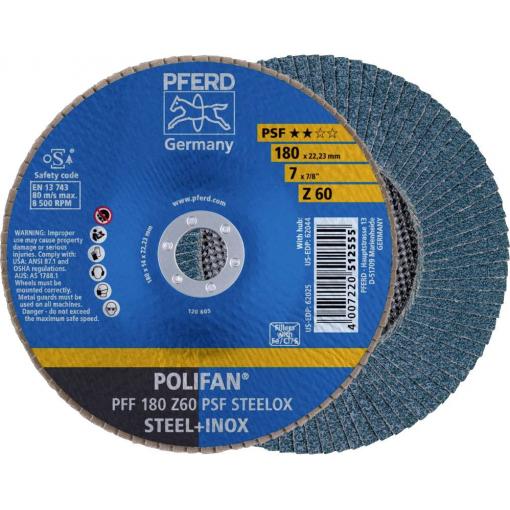 PFERD TOOLS 67666185 PFF 180 Z 60 PSF STEELOX vějířovitý brusný kotouč Průměr 180 mm Ø otvoru 22.23 mm nerezová ocel, ocel 10 ks