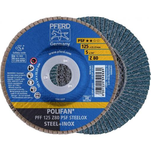 PFERD TOOLS 67668125 PFF 125 Z 80 PSF STEELOX vějířovitý brusný kotouč Průměr 125 mm Ø otvoru 22.23 mm Zrnitost 80 nerezová ocel, ocel 10 ks