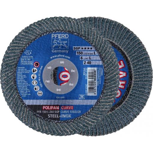 PFERD TOOLS 67689082 PFR 150-L Z 40 SGP CURVE STEELOX vějířovitý brusný kotouč Průměr 150 mm Ø otvoru 22.23 mm nerezová ocel, ocel 10 ks