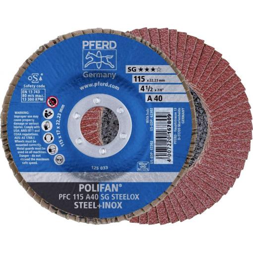 PFERD TOOLS 67704115 PFC 115 A 40 SG STEELOX vějířovitý brusný kotouč Průměr 115 mm Ø otvoru 22.23 mm nerezová ocel, ocel 10 ks