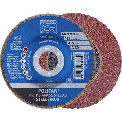PFERD TOOLS 67706115 PFC 115 A 60 SG STEELOX vějířovitý brusný kotouč Průměr 115 mm Ø otvoru 22.23 mm Zrnitost 60 nerezová ocel, ocel 10 ks