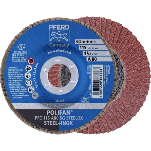 PFERD TOOLS 67708115 PFC 115 A 80 SG STEELOX vějířovitý brusný kotouč Průměr 115 mm Ø otvoru 22.23 mm nerezová ocel, ocel 10 ks