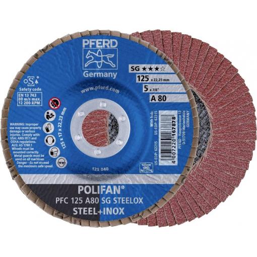 PFERD TOOLS 67708125 PFC 125 A 80 SG STEELOX vějířovitý brusný kotouč Průměr 125 mm Ø otvoru 22.23 mm Zrnitost 80 nerezová ocel, ocel 10 ks