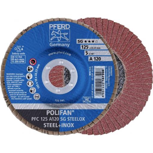 PFERD TOOLS 67712125 PFC 125 A 120 SG STEELOX vějířovitý brusný kotouč Průměr 125 mm Ø otvoru 22.23 mm Zrnitost 120 nerezová ocel, ocel 10 ks