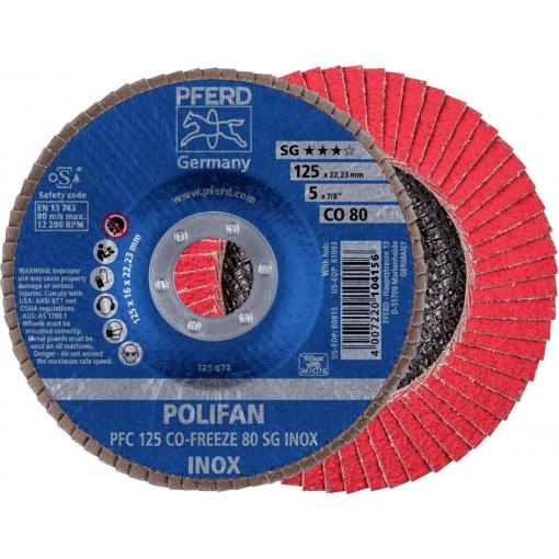 PFERD TOOLS 67712580 PFC 125 CO-FREEZE 80 SG INOX vějířovitý brusný kotouč Průměr 125 mm Ø otvoru 22.23 mm Slitina na bázi niklu, Superslitiny na bázi niklu