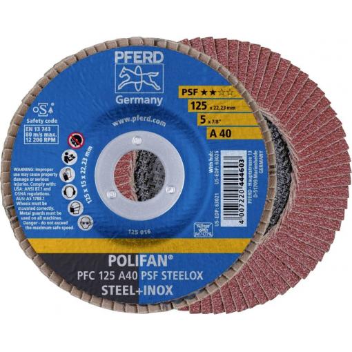PFERD TOOLS 67744125 PFC 125 A 40 PSF STEELOX vějířovitý brusný kotouč Průměr 125 mm Ø otvoru 22.23 mm Zrnitost 40 nerezová ocel, ocel 10 ks