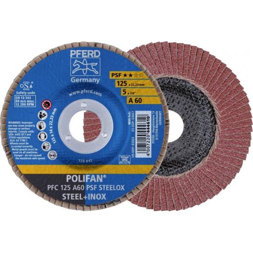 PFERD TOOLS 67746125 PFC 125 A 60 PSF STEELOX vějířovitý brusný kotouč Průměr 125 mm Ø otvoru 22.23 mm Zrnitost 60 nerezová ocel, ocel 10 ks